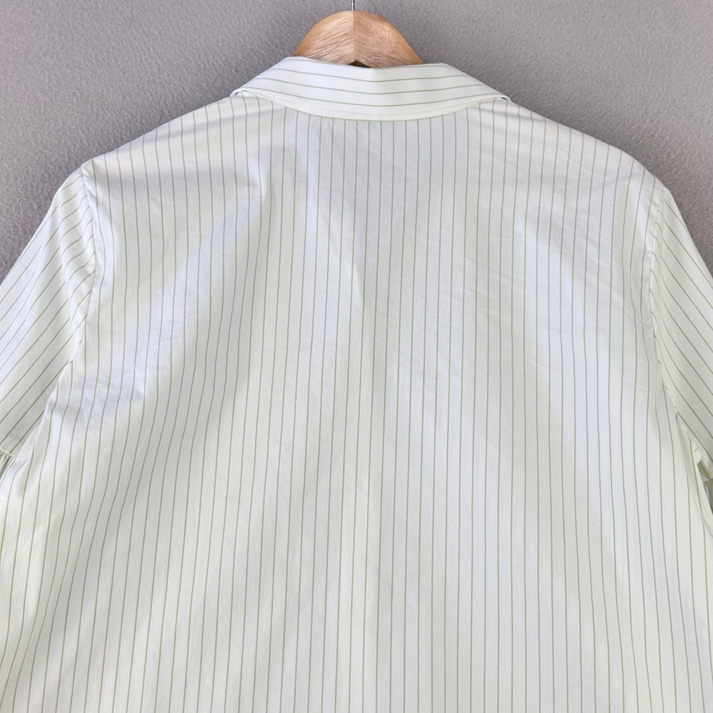 Lafayette 148 New York Striped Button Up Shirt Women M Green Balloon Sleeve - Picture 4 of 9